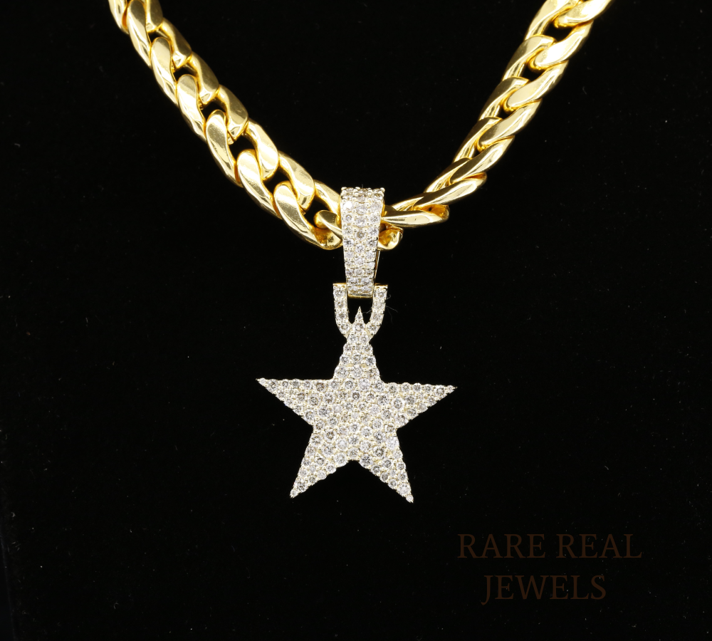 Diamond Star Pendant Necklace, Pave Diamond Star Charm, Gold Star Necklace, Celestial Jewelry Gift for Her, North Star Pendant, Luxury Diamond Jewelry
