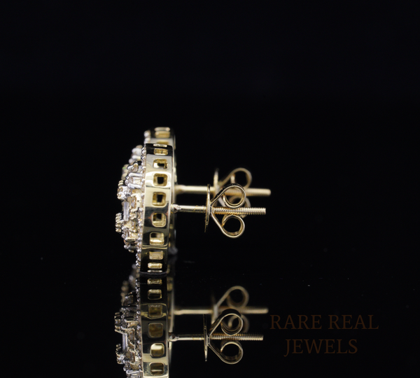 Round Diamond Stud Earrings, Baguette Diamond Cluster Earrings, Halo Pave Diamond Studs, Gold Diamond Earrings, Luxury Gift for Her