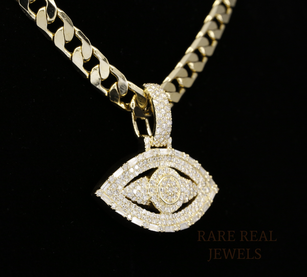 Evil Eye Pendant Necklace | Iced Out Evil Eye Charm | Diamond Protection Necklace | Gold CZ Eye Pendant | Hip Hop Jewelry Gift