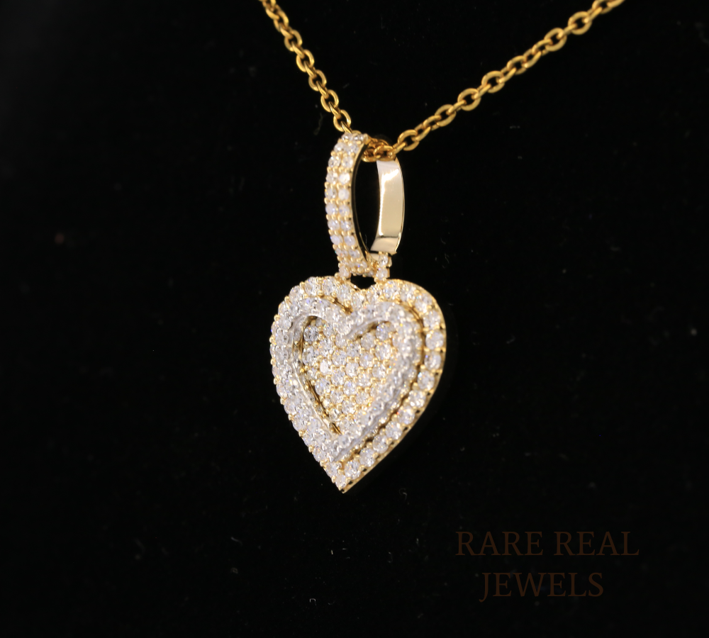 Diamond Heart Pendant Necklace, Double Heart Diamond Necklace, 14K Yellow Gold Heart Necklace, Romantic Gift for Her, Anniversary Jewelry
