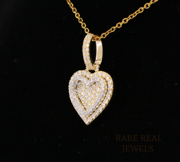 Diamond Heart Pendant Necklace, Double Heart Diamond Necklace, 14K Yellow Gold Heart Necklace, Romantic Gift for Her, Anniversary Jewelry