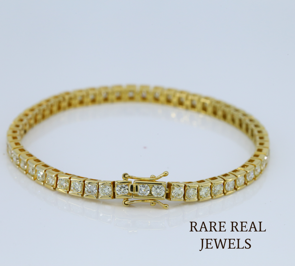 Princess Cut Diamond Tennis Bracelet in Yellow Gold | Square Diamond Line Bracelet Secondary image