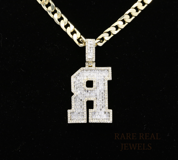 Diamond Letter R Pendant Necklace, Baguette Cut Diamond Initial Necklace, Personalized R Pendant, Diamond Initial Charm, Luxury Gold Necklace