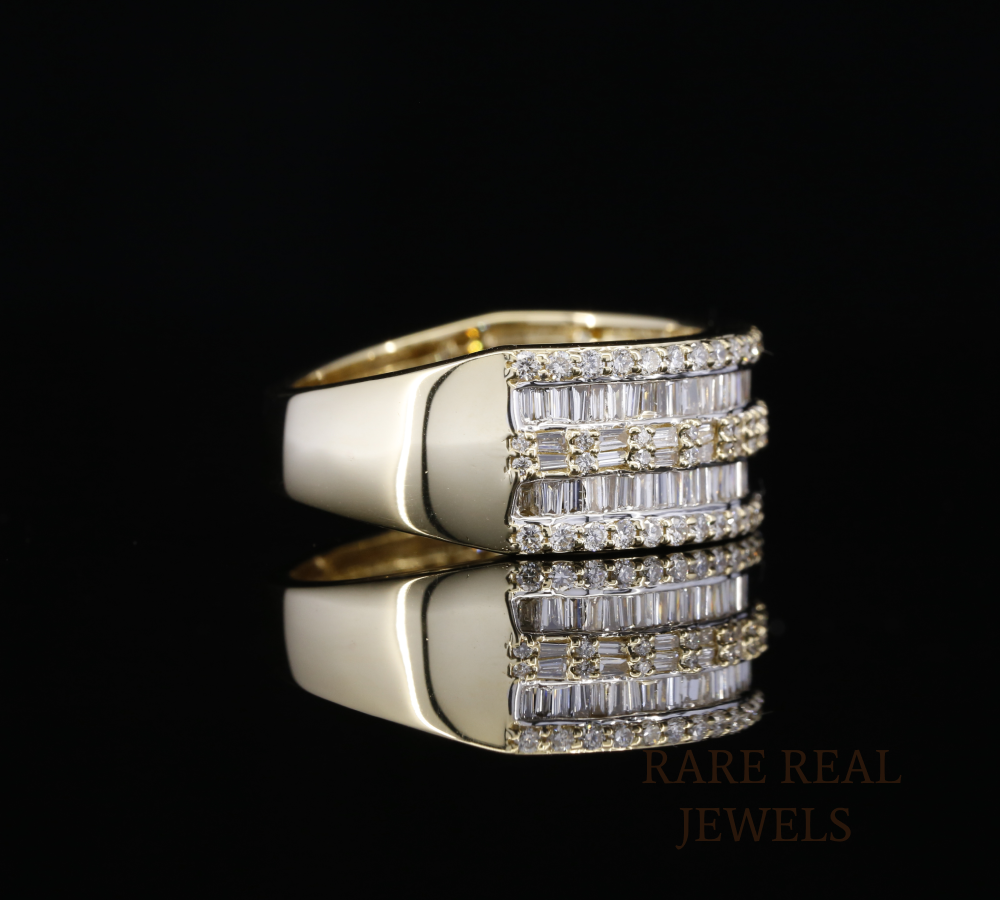 Baguette Diamond Band Ring, Wide Diamond Wedding Band, Statement Gold Ring, Luxury Anniversary Ring, Multi Row Diamond Ring, Unisex Diamond Band
