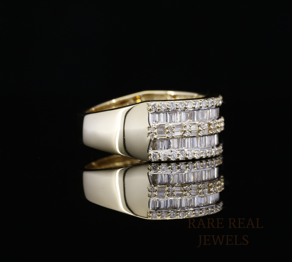 Baguette Diamond Band Ring, Wide Diamond Wedding Band, Statement Gold Ring, Luxury Anniversary Ring, Multi Row Diamond Ring, Unisex Diamond Band