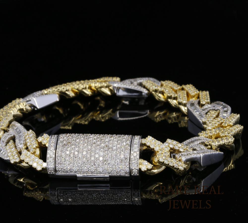 Two-Tone Diamond Cuban Link Bracelet | Heavy Pave Diamond Chain Bracelet in Yellow & White Gold