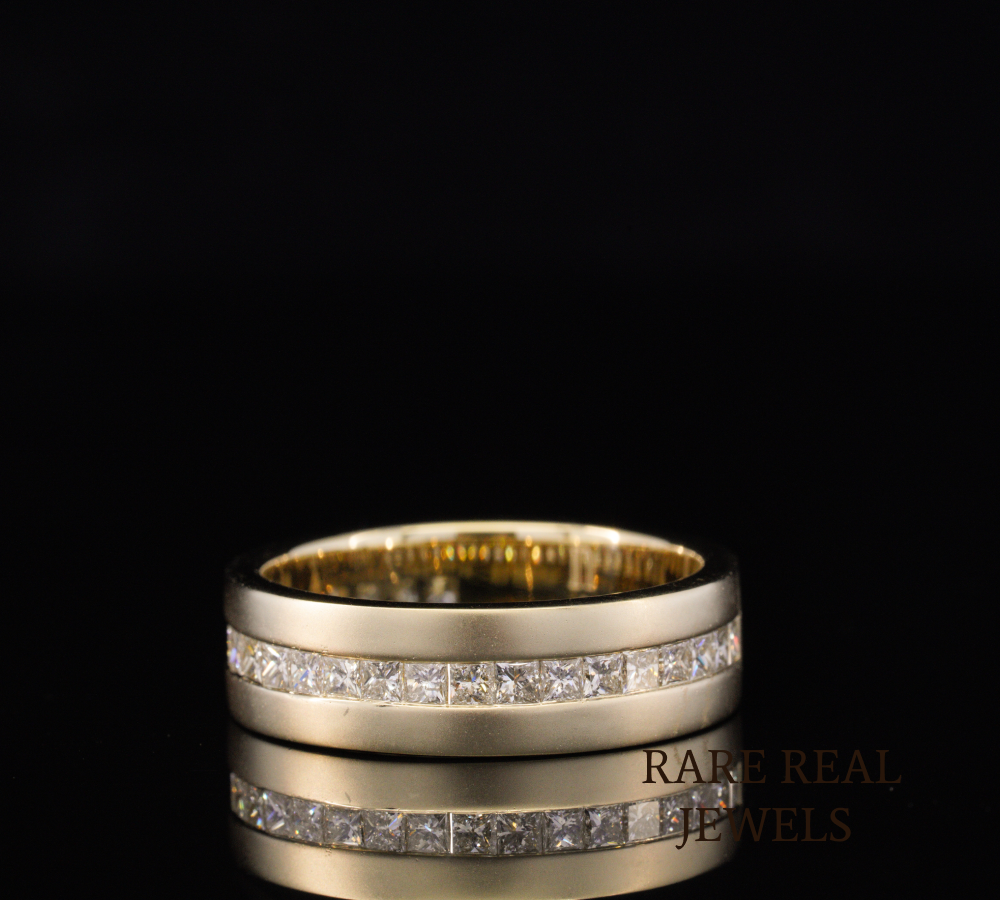 Princess Cut Diamond Wedding Band, Men's Diamond Ring, Channel Set Diamond Band, Gold Wedding Ring, Anniversary Band, Unisex Diamond Jewelry