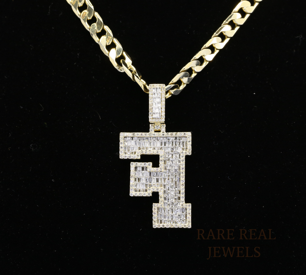 Diamond Letter F Pendant, Baguette Cut Diamond Initial Pendant, Personalized F Pendant, Diamond Initial Charm, Luxury Letter Pendant Main image