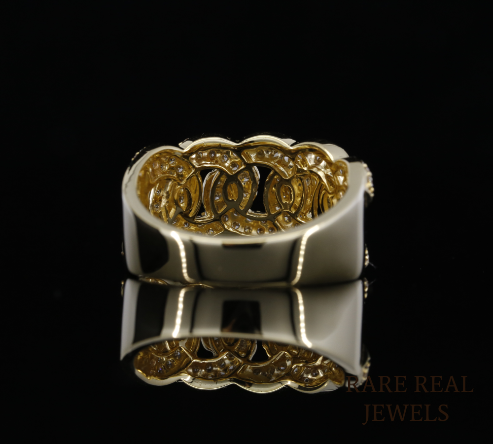 Diamond Cuban Link Ring | Yellow Gold Chain Link Ring | Pave Diamond Statement Ring | Luxury Chunky Diamond Band | Hip Hop Jewelry Ring