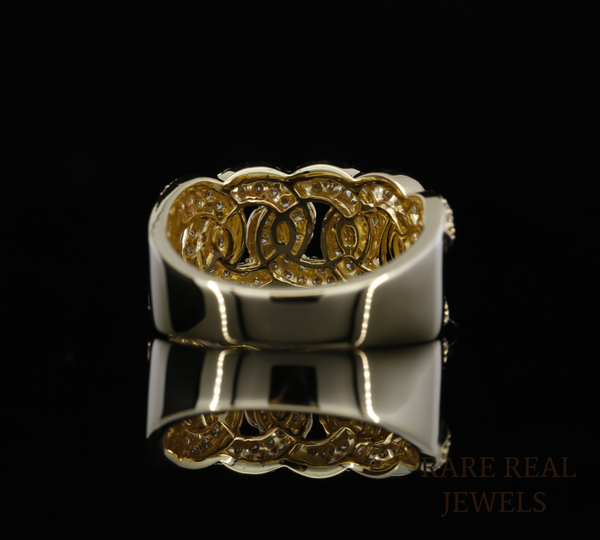 Diamond Cuban Link Ring | Yellow Gold Chain Link Ring | Pave Diamond Statement Ring | Luxury Chunky Diamond Band | Hip Hop Jewelry Ring