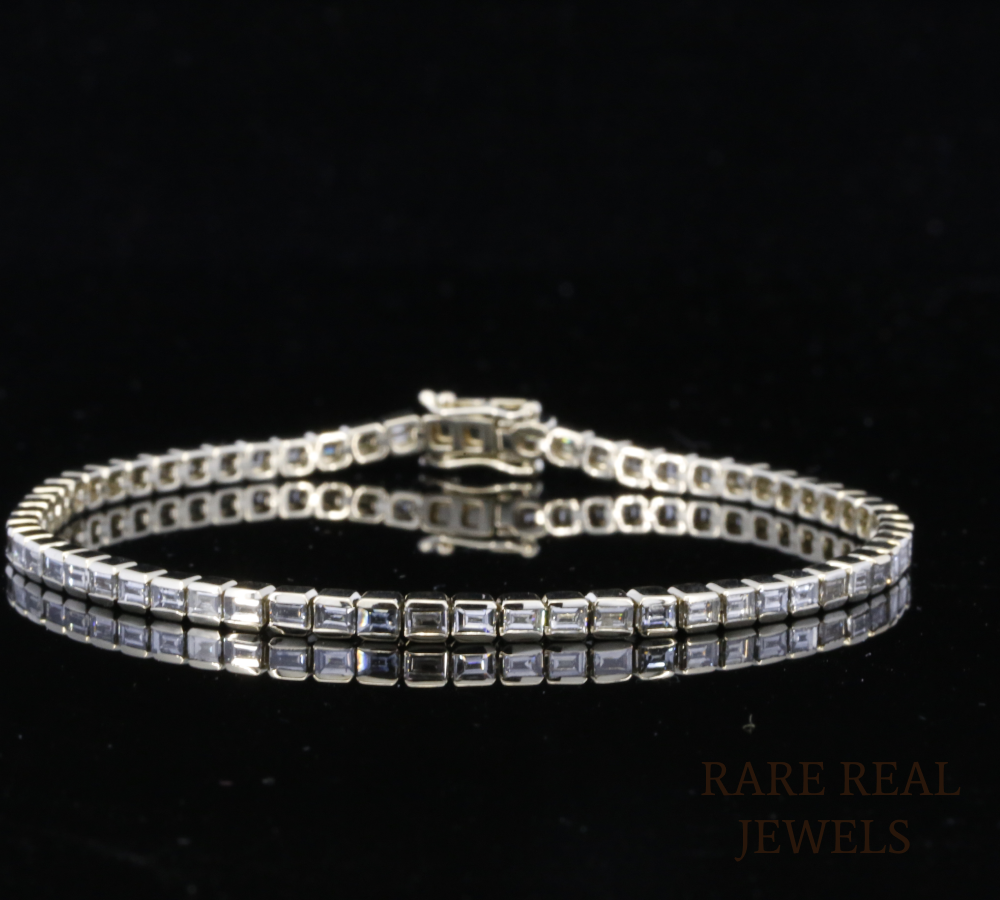 Baguette Diamond Tennis Bracelet | Sleek White Gold Baguette Cut Diamond Bracelet