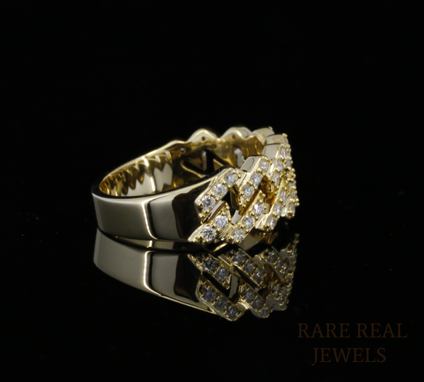 Diamond Link Statement Ring | Yellow Gold Diamond Chain Ring | Pave Diamond Fashion Ring | Luxury Cuban Link Ring | Modern Diamond Band