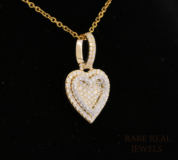 Diamond Heart Pendant Necklace, Double Heart Diamond Necklace, 14K Yellow Gold Heart Necklace, Romantic Gift for Her, Anniversary Jewelry
