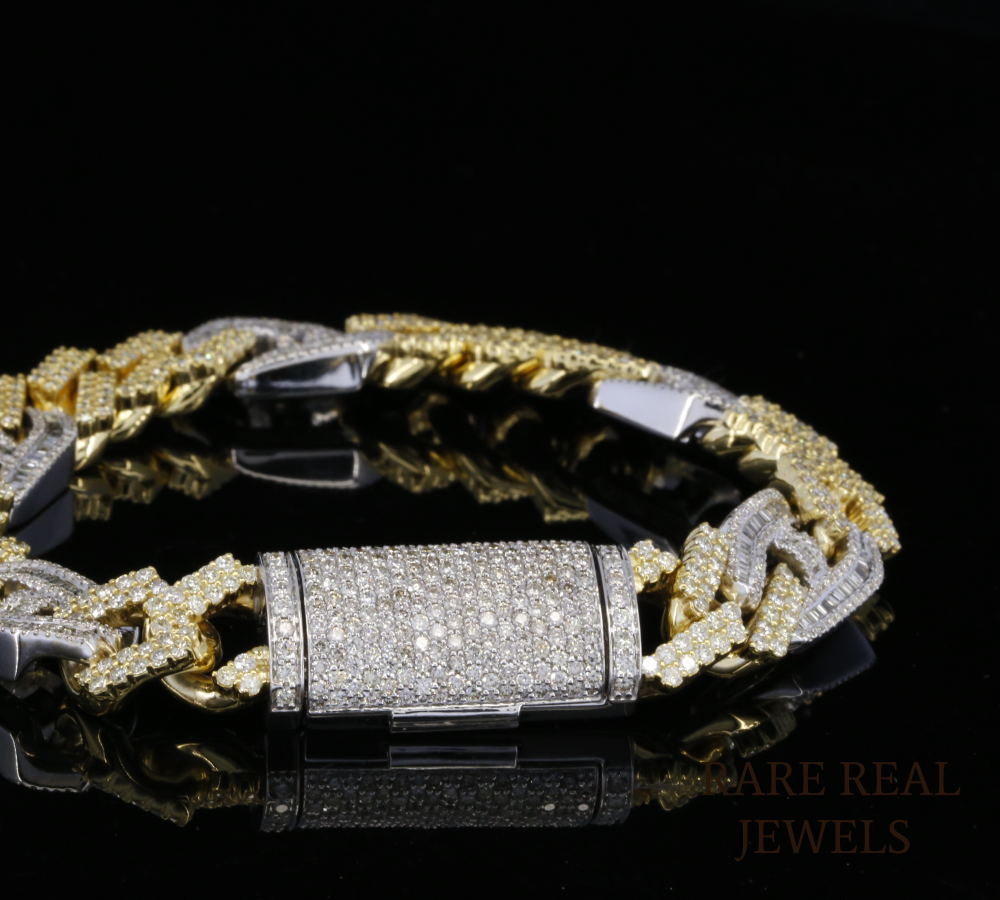 Two-Tone Diamond Cuban Link Bracelet | Heavy Pave Diamond Chain Bracelet in Yellow & White Gold