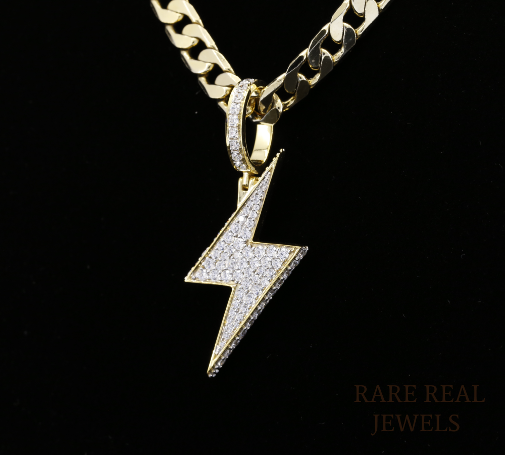 Diamond Lightning Bolt Pendant Necklace, Lightning Charm Necklace, Gold Diamond Thunderbolt Pendant, Minimalist Statement Jewelry Gift for Her Him