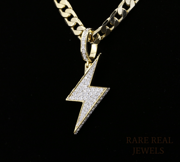 Diamond Lightning Bolt Pendant Necklace, Lightning Charm Necklace, Gold Diamond Thunderbolt Pendant, Minimalist Statement Jewelry Gift for Her Him