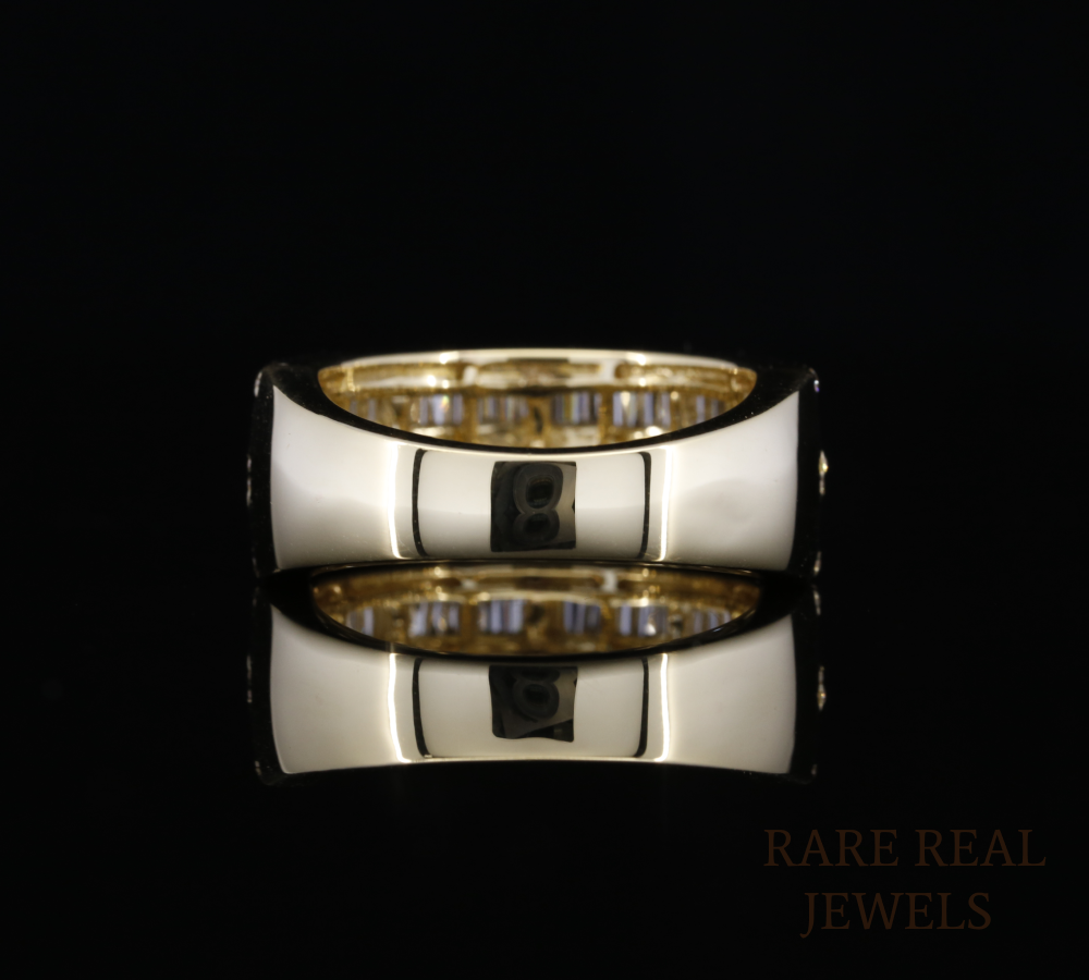 Baguette Diamond Band Ring, Wide Diamond Wedding Band, Statement Gold Ring, Luxury Anniversary Ring, Multi Row Diamond Ring, Unisex Diamond Band