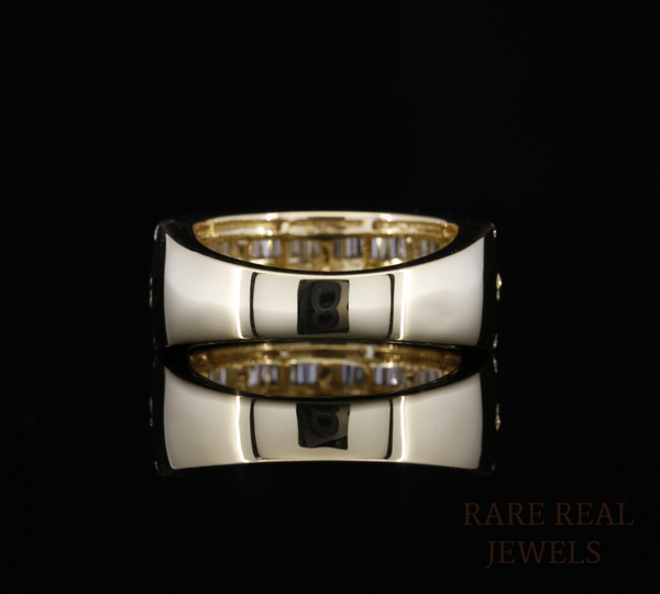 Baguette Diamond Band Ring, Wide Diamond Wedding Band, Statement Gold Ring, Luxury Anniversary Ring, Multi Row Diamond Ring, Unisex Diamond Band