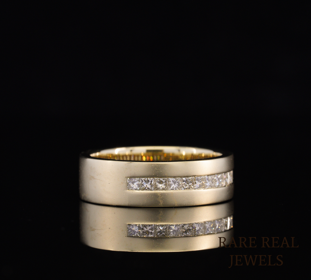 Princess Cut Diamond Wedding Band, Men's Diamond Ring, Channel Set Diamond Band, Gold Wedding Ring, Anniversary Band, Unisex Diamond Jewelry