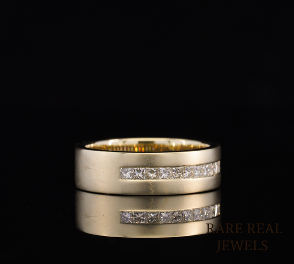 Princess Cut Diamond Wedding Band, Men's Diamond Ring, Channel Set Diamond Band, Gold Wedding Ring, Anniversary Band, Unisex Diamond Jewelry