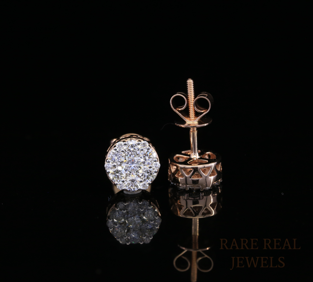 Diamond Cluster Stud Earrings, Round Diamond Floral Earrings, Cluster Diamond Earrings, Luxury Gold Stud Earrings, Gift for Her