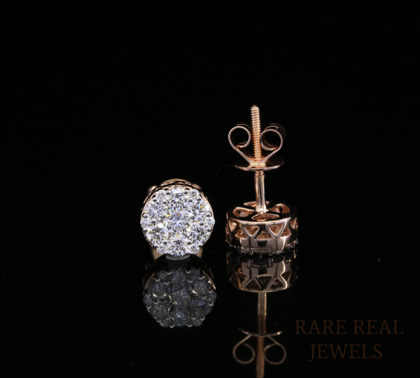 Diamond Cluster Stud Earrings, Round Diamond Floral Earrings, Cluster Diamond Earrings, Luxury Gold Stud Earrings, Gift for Her
