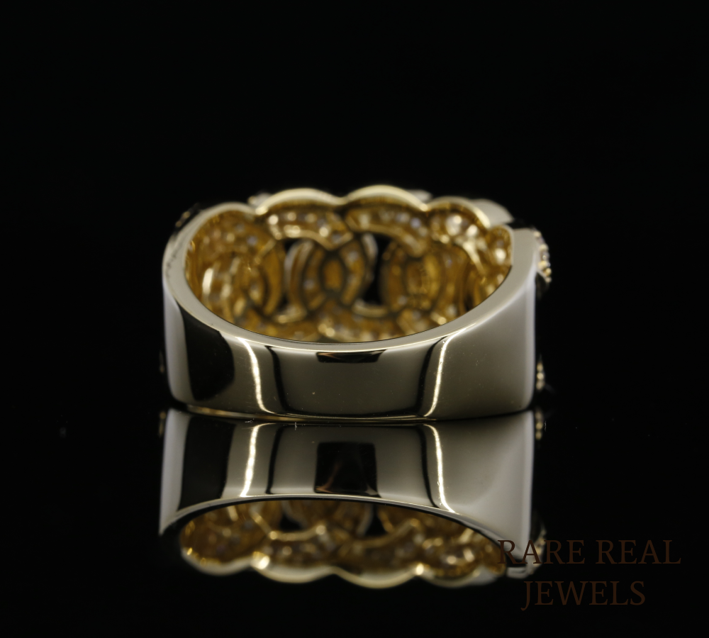 Diamond Cuban Link Ring | Yellow Gold Chain Link Ring | Pave Diamond Statement Ring | Luxury Chunky Diamond Band | Hip Hop Jewelry Ring