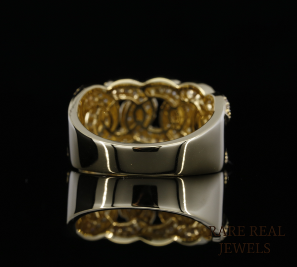 Diamond Cuban Link Ring | Yellow Gold Chain Link Ring | Pave Diamond Statement Ring | Luxury Chunky Diamond Band | Hip Hop Jewelry Ring