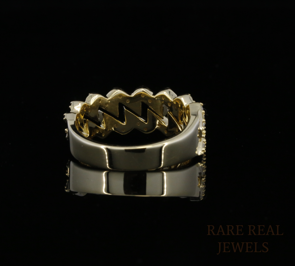 Diamond Link Statement Ring | Yellow Gold Diamond Chain Ring | Pave Diamond Fashion Ring | Luxury Cuban Link Ring | Modern Diamond Band