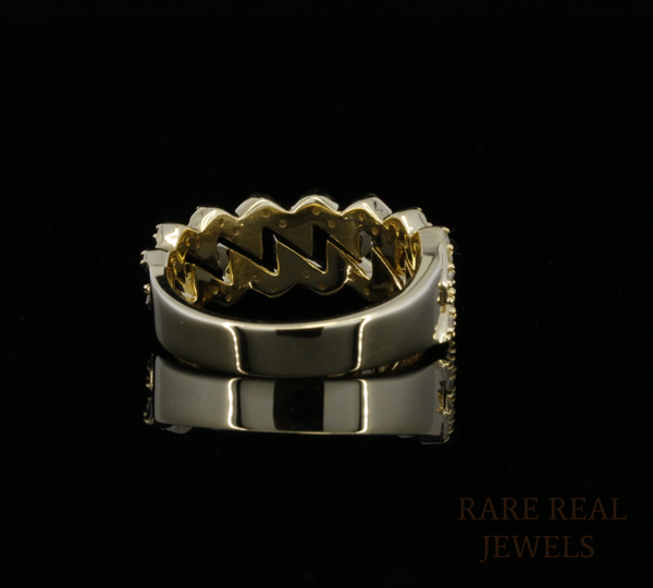 Diamond Link Statement Ring | Yellow Gold Diamond Chain Ring | Pave Diamond Fashion Ring | Luxury Cuban Link Ring | Modern Diamond Band