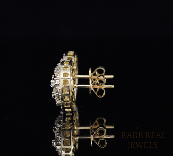 Round Diamond Stud Earrings, Baguette Diamond Cluster Earrings, Halo Pave Diamond Studs, Gold Diamond Earrings, Luxury Gift for Her