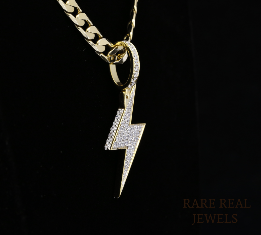 Diamond Lightning Bolt Pendant Necklace, Lightning Charm Necklace, Gold Diamond Thunderbolt Pendant, Minimalist Statement Jewelry Gift for Her Him