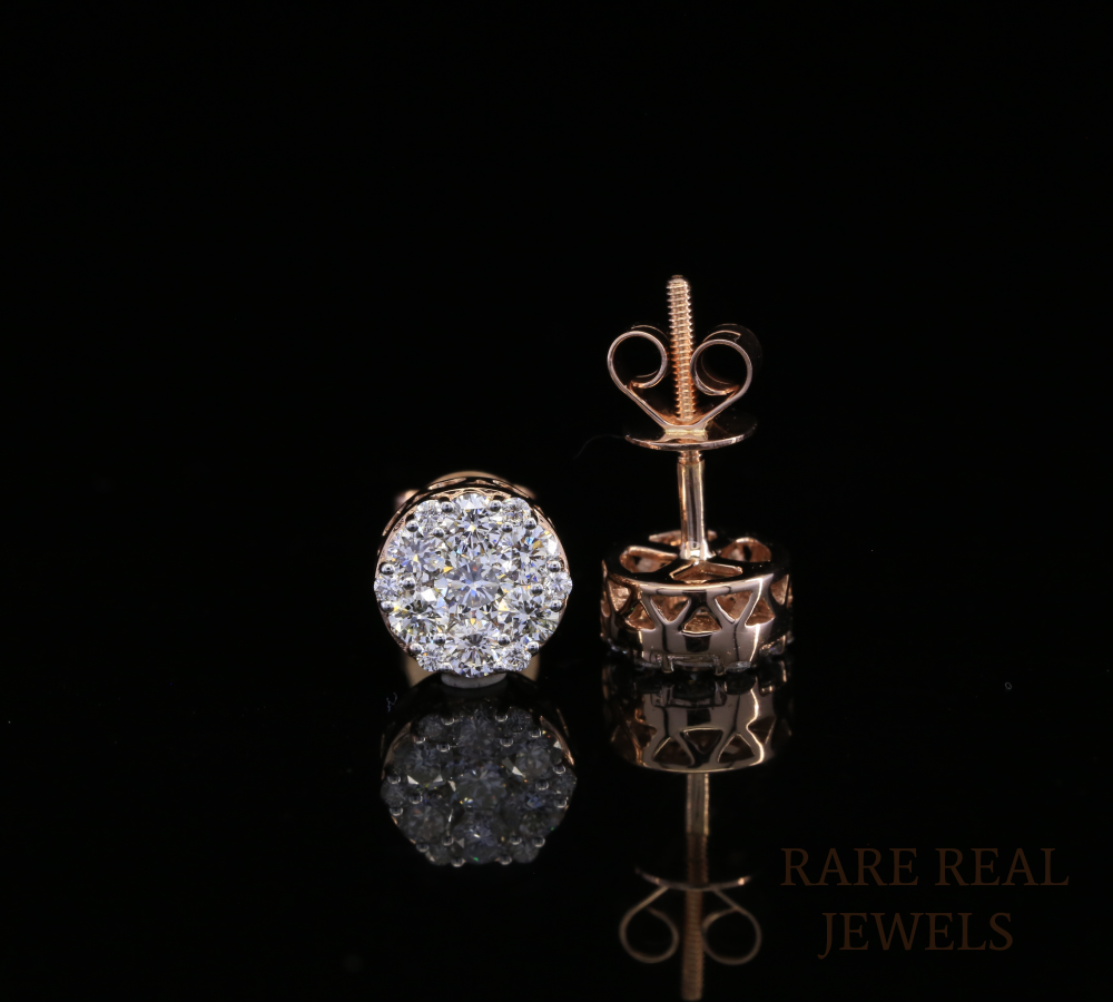Diamond Cluster Stud Earrings, Round Diamond Floral Earrings, Cluster Diamond Earrings, Luxury Gold Stud Earrings, Gift for Her