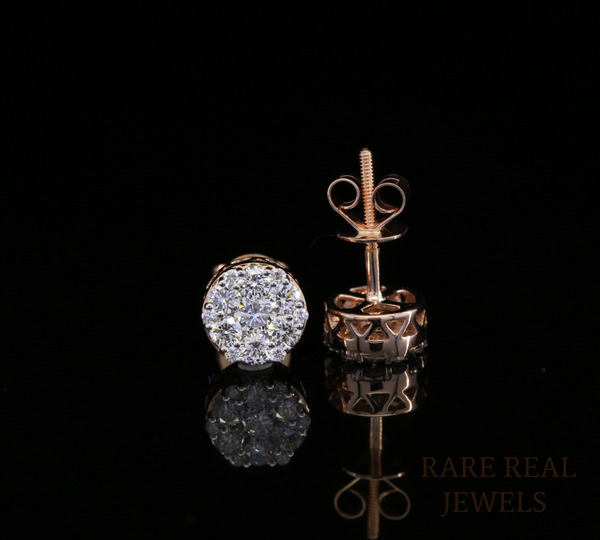 Diamond Cluster Stud Earrings, Round Diamond Floral Earrings, Cluster Diamond Earrings, Luxury Gold Stud Earrings, Gift for Her