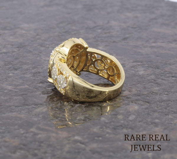 Men's Diamond Cluster Ring | Yellow Gold Round Diamond Statement Ring | Luxury Cocktail Ring | Pave Diamond Anniversary Ring for Him