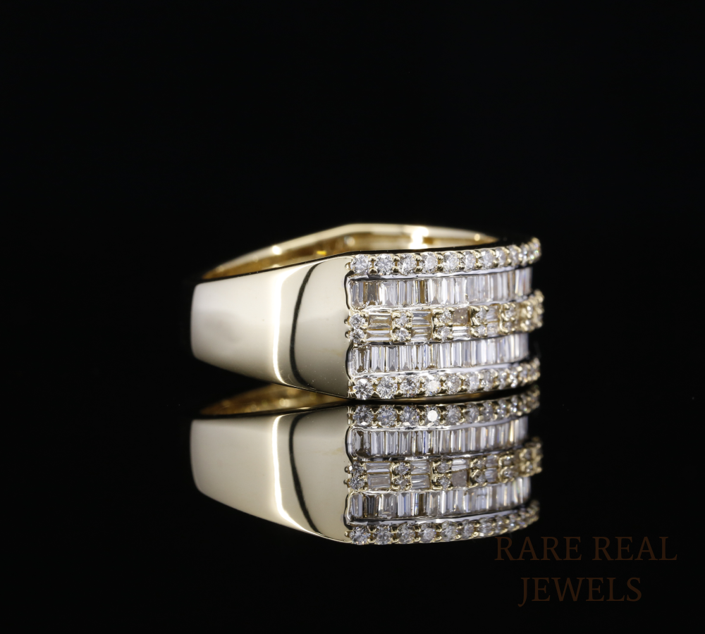 Baguette Diamond Band Ring, Wide Diamond Wedding Band, Statement Gold Ring, Luxury Anniversary Ring, Multi Row Diamond Ring, Unisex Diamond Band
