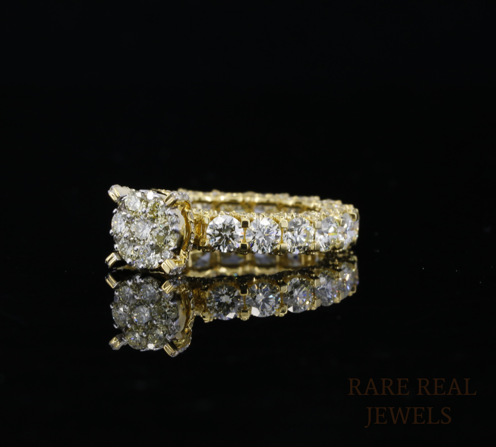 Round Diamond Engagement Ring, Cluster Diamond Ring, Yellow Gold Promise Ring, Bridal Ring, Anniversary Gift for Her, Vintage Inspired Diamond Ring