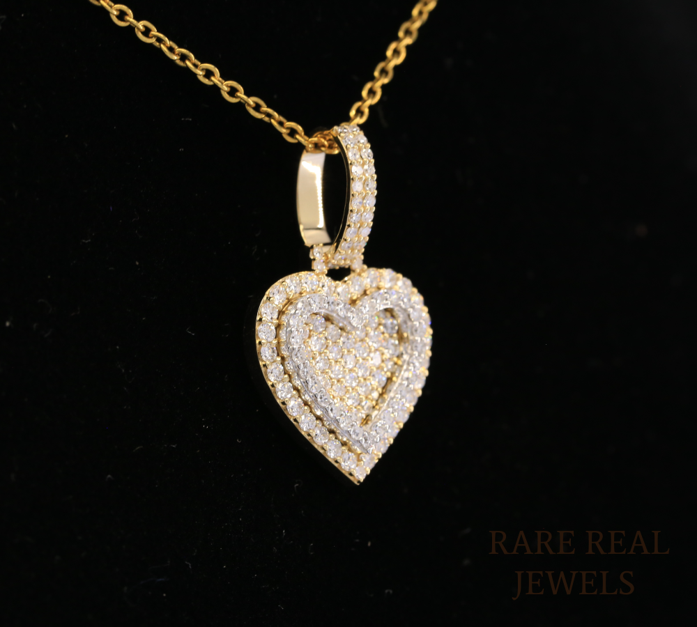 Diamond Heart Pendant Necklace, Double Heart Diamond Necklace, 14K Yellow Gold Heart Necklace, Romantic Gift for Her, Anniversary Jewelry