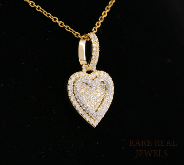 Diamond Heart Pendant Necklace, Double Heart Diamond Necklace, 14K Yellow Gold Heart Necklace, Romantic Gift for Her, Anniversary Jewelry