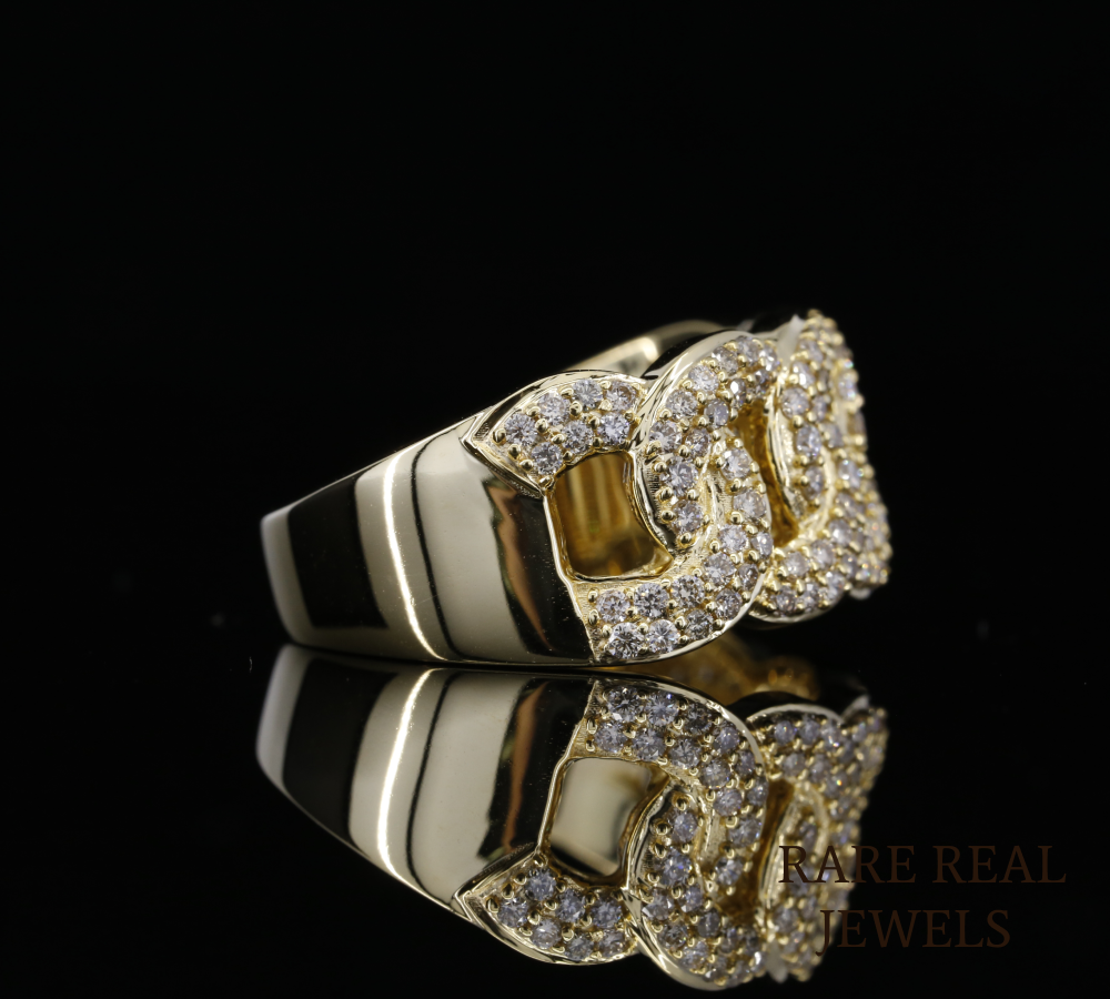 Diamond Cuban Link Ring | Yellow Gold Chain Link Ring | Pave Diamond Statement Ring | Luxury Chunky Diamond Band | Hip Hop Jewelry Ring