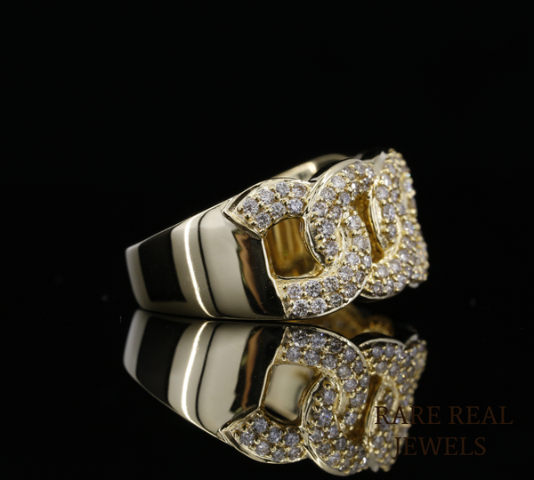 Diamond Cuban Link Ring | Yellow Gold Chain Link Ring | Pave Diamond Statement Ring | Luxury Chunky Diamond Band | Hip Hop Jewelry Ring