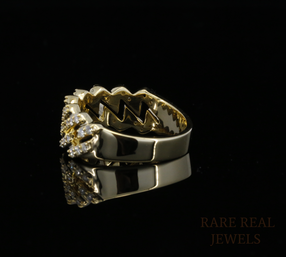 Diamond Link Statement Ring | Yellow Gold Diamond Chain Ring | Pave Diamond Fashion Ring | Luxury Cuban Link Ring | Modern Diamond Band