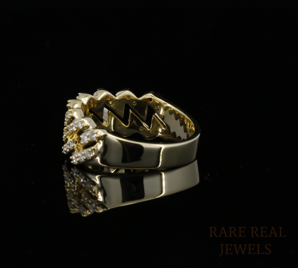 Diamond Link Statement Ring | Yellow Gold Diamond Chain Ring | Pave Diamond Fashion Ring | Luxury Cuban Link Ring | Modern Diamond Band