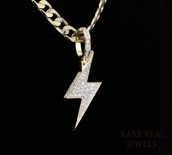 Diamond Lightning Bolt Pendant Necklace, Lightning Charm Necklace, Gold Diamond Thunderbolt Pendant, Minimalist Statement Jewelry Gift for Her Him