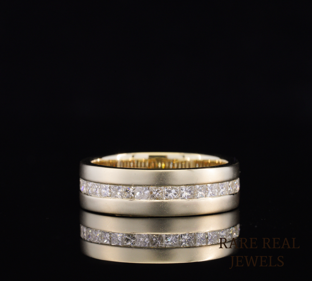 Princess Cut Diamond Wedding Band, Men's Diamond Ring, Channel Set Diamond Band, Gold Wedding Ring, Anniversary Band, Unisex Diamond Jewelry
