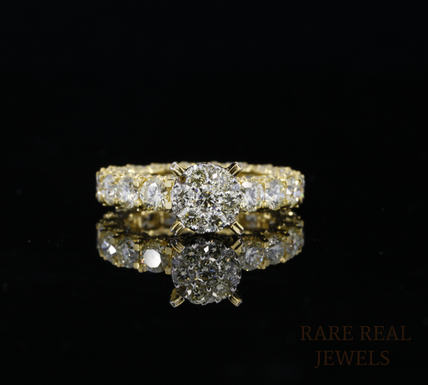 Round Diamond Engagement Ring, Cluster Diamond Ring, Yellow Gold Promise Ring, Bridal Ring, Anniversary Gift for Her, Vintage Inspired Diamond Ring