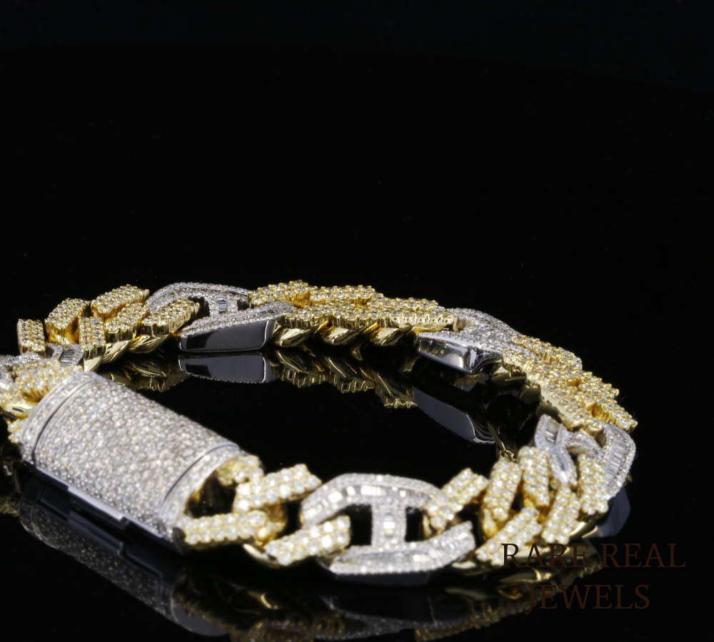 Two-Tone Diamond Cuban Link Bracelet | Heavy Pave Diamond Chain Bracelet in Yellow & White Gold