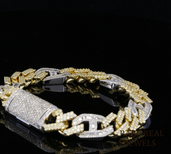 Two-Tone Diamond Cuban Link Bracelet | Heavy Pave Diamond Chain Bracelet in Yellow & White Gold
