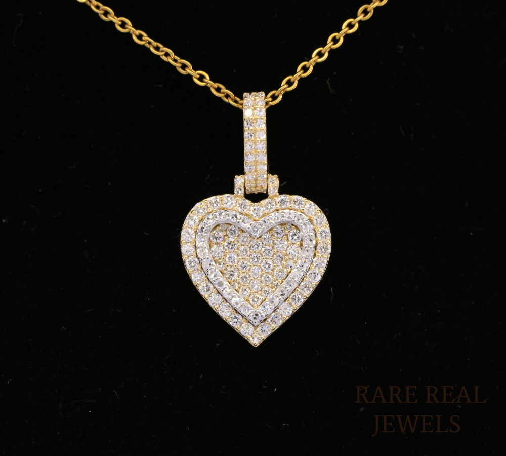 Diamond Heart Pendant Necklace, Double Heart Diamond Necklace, 14K Yellow Gold Heart Necklace, Romantic Gift for Her, Anniversary Jewelry
