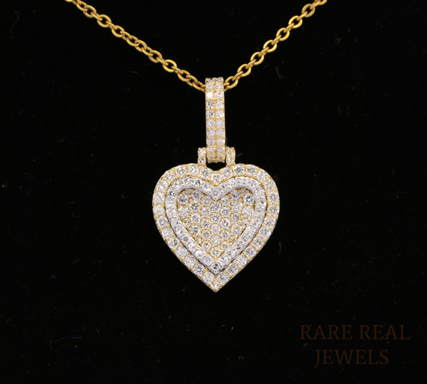 Diamond Heart Pendant Necklace, Double Heart Diamond Necklace, 14K Yellow Gold Heart Necklace, Romantic Gift for Her, Anniversary Jewelry